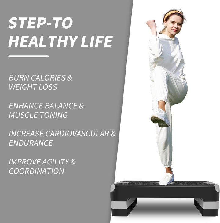 Aerobic Steppbrett Höhenverstellbar Stepper mit 3 Stufen 10/15/20cm, rutschfest Fitness Step-Bench f