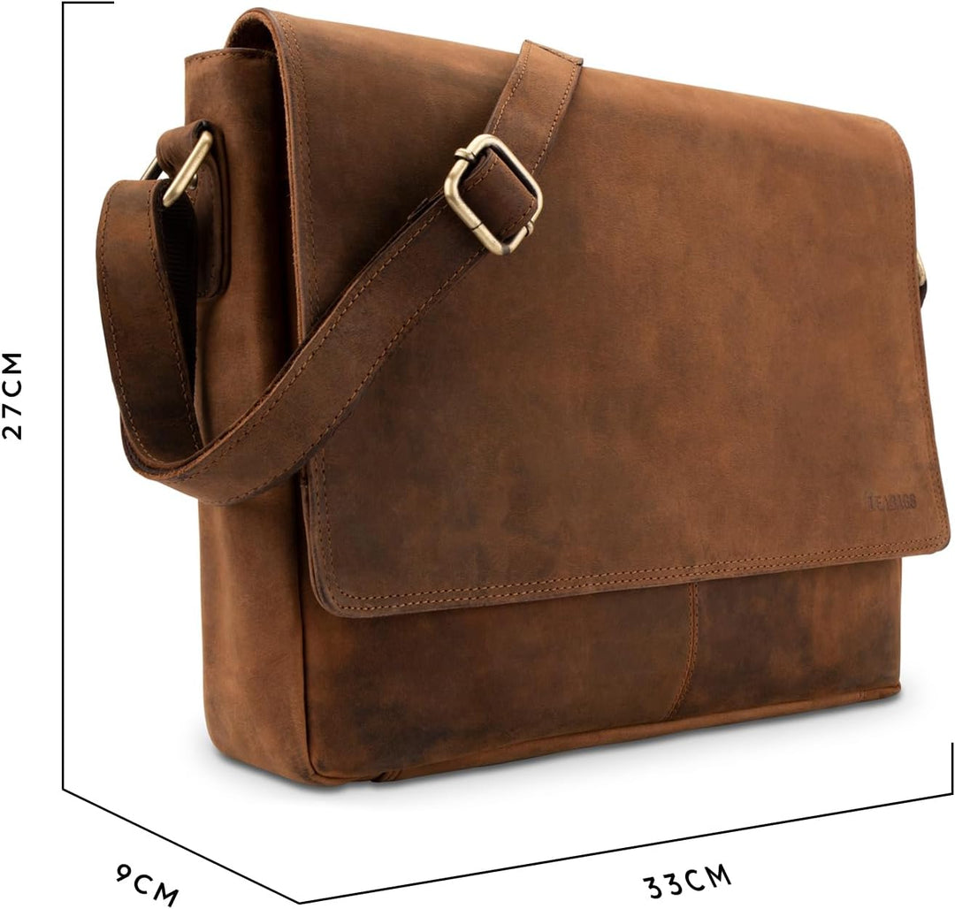 LEABAGS Leder Umhängetasche Herren & Damen I Echtleder Laptoptasche bis 14 Zoll I Messenger Bag mit