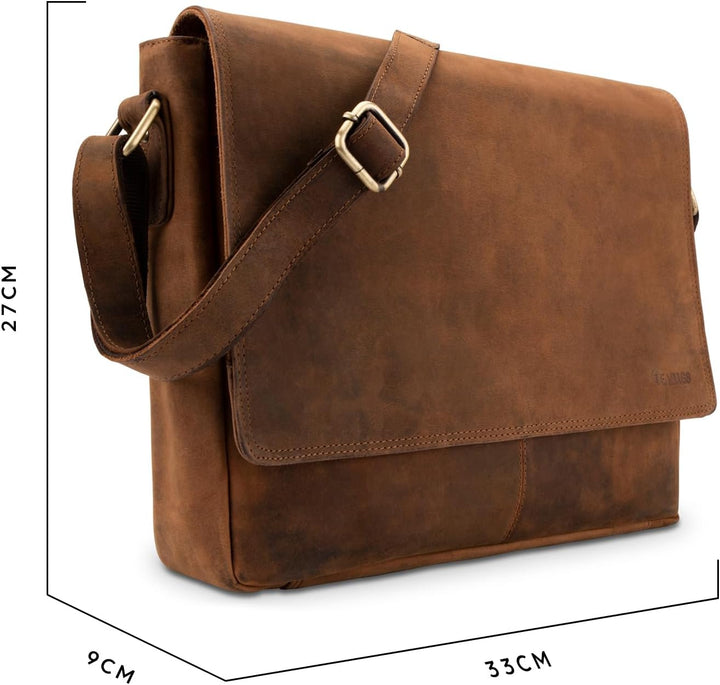 LEABAGS Leder Umhängetasche Herren & Damen I Echtleder Laptoptasche bis 14 Zoll I Messenger Bag mit