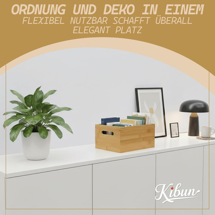 Kibun® Nachhaltige Bambus Holzkiste mit Griffen 30x20x14 cm; stapelbare Aufbewahrungskiste aus Bambu