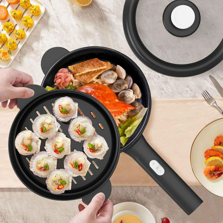 DEZIN Elektrische Hot Pot, 2L Antihaft Elektropfanne, schneller Nudelkocher | mit Dampfgarer,Tragbar