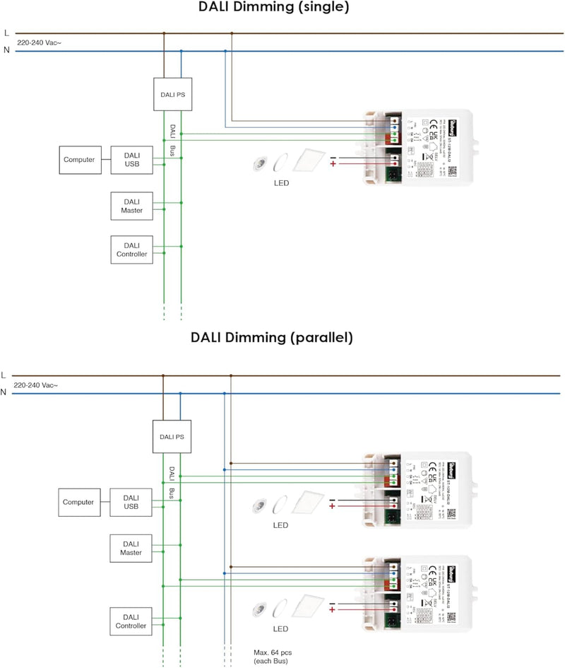 illuburg LED Trafo Dimmbar Dali Push 350mA - 700mA Ausgang Einstellbar 12W Flickerfree LED Netzteil