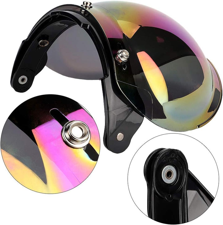 Qiilu Motorrad Helm Linse, Motorrad Retro 3-Snap Sonnenblende Schild Winddichte Helm Linse farbig