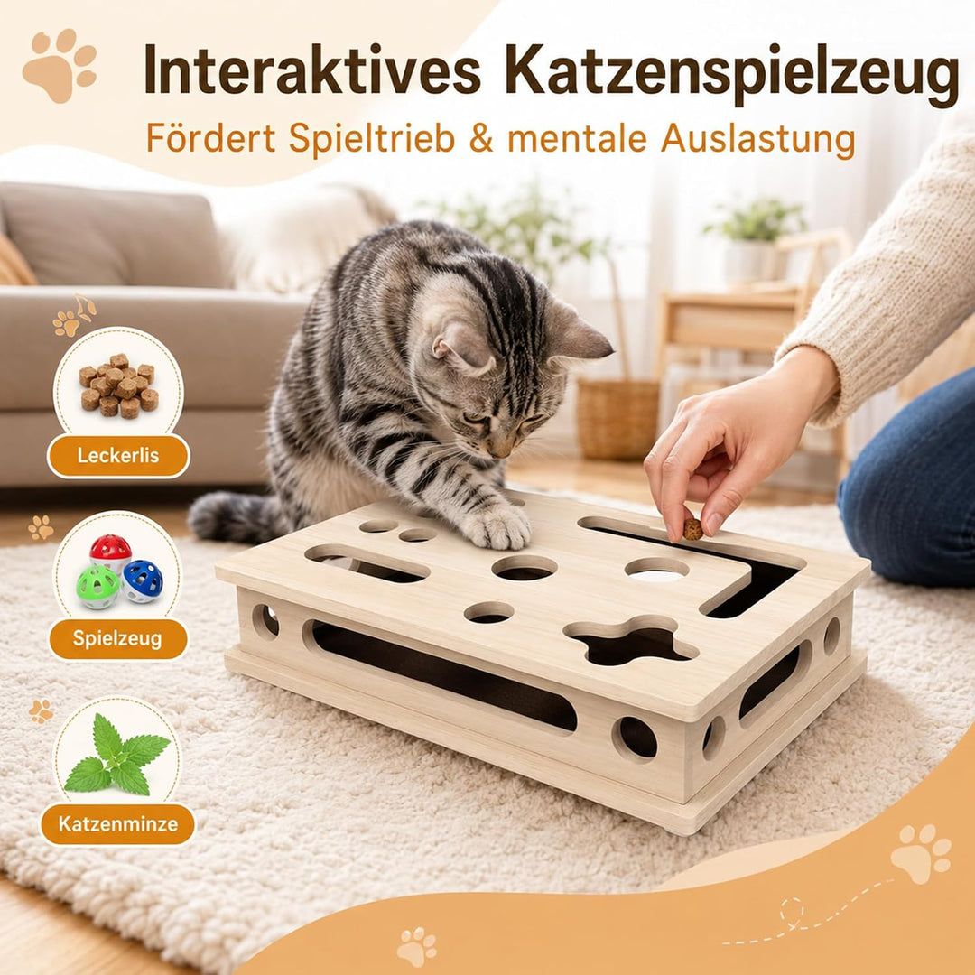 2-in-1 Kratzpuzzle mit Sandpapier, Katzenkratzpuzzle Anreicherungsbox, Katzen Kratzbrett, Interaktiv