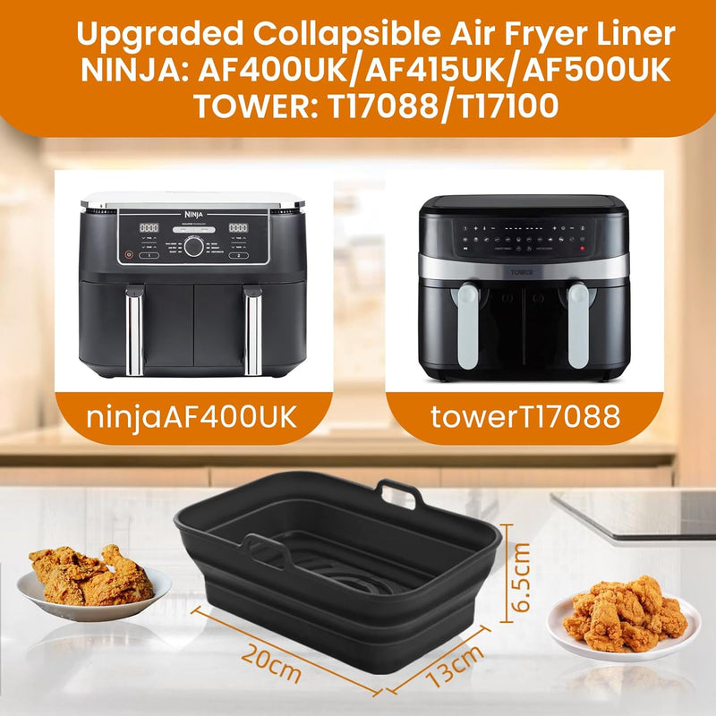 Air Fryer Liner Zubehör Silikon Dual Zone Faltbar 8 Stück inkl. Gestell, Handschuhe, Spatel, Bürste