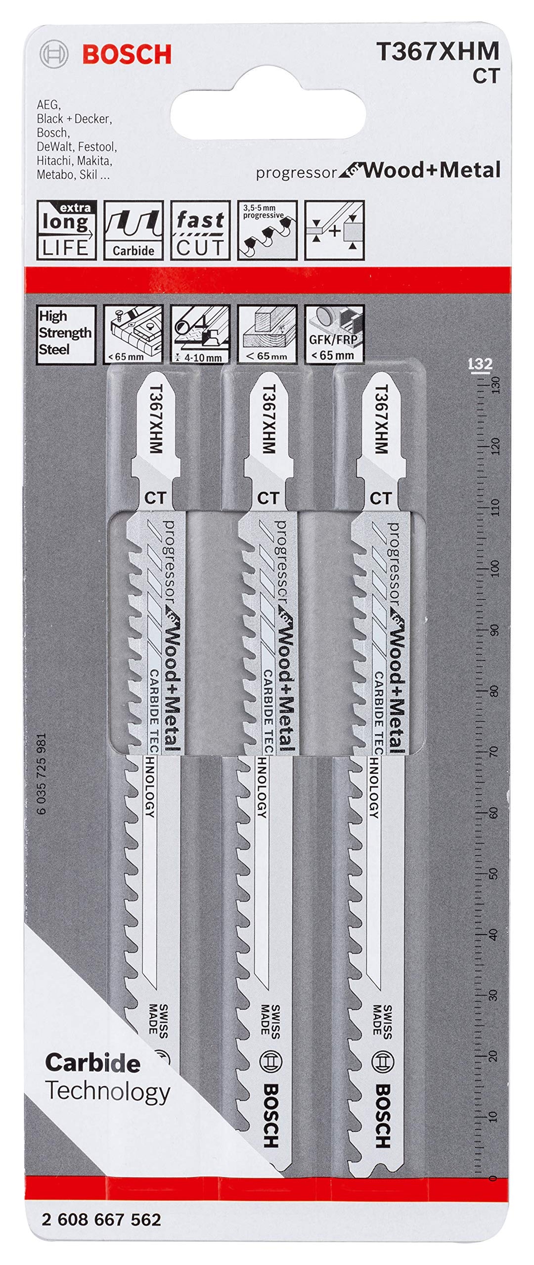 Bosch Accessories 3tlg. Stichsägeblatt T 367 XHM Progressor for Wood and Metal (für Holz und Metall,