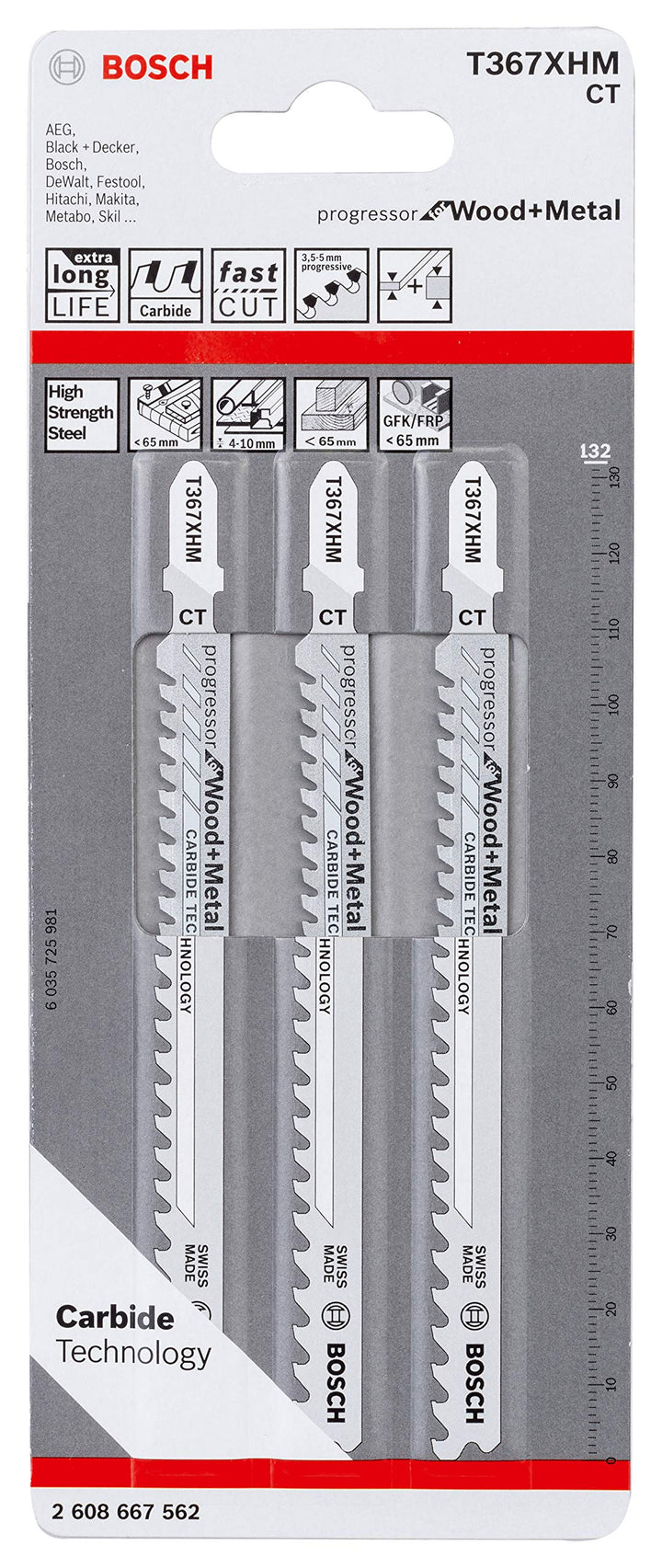 Bosch Accessories 3tlg. Stichsägeblatt T 367 XHM Progressor for Wood and Metal (für Holz und Metall,