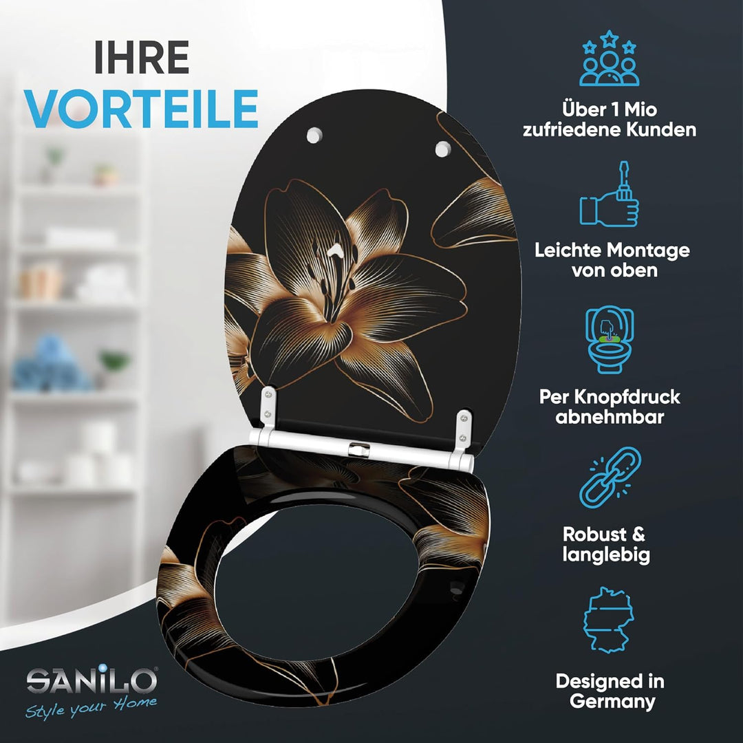 Sanilo WC Sitz mit Absenkautomatik & Schnellverschluss, Toilettendeckel per Knopfdruck abnehmbar, ei