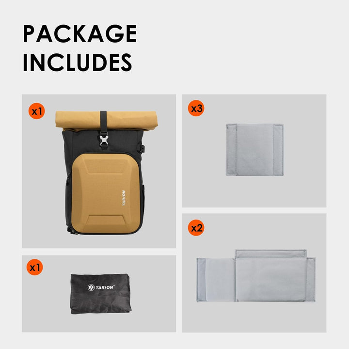 TARION Kamerarucksack Rolltop Fotorucksack mit Hartschale: Professionelle Kameratasche Spiegelreflex