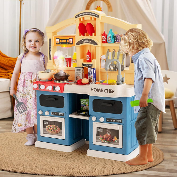 COSTWAY 69 TLG. Kinderküche mit Lichter & Dampf & Musik & Sound, Spielküche inkl. Zubehör, Kinderspi