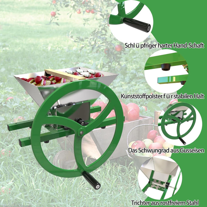 7L Obstmühle Obstmuser Obsthäcksler Beerenmühle mit Handkurbel mit Edelstahltrichter zur Maischehers