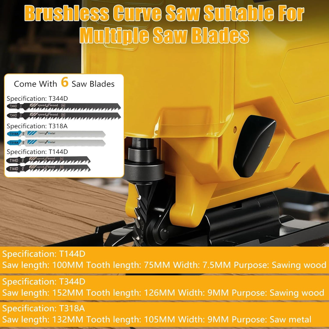 Stichsäge Kompatibel mit Dewalt 20V Akkus, Bürstenlose Pendelhub Stichsäge, 26 mm Hubhöhe 45° Schräg