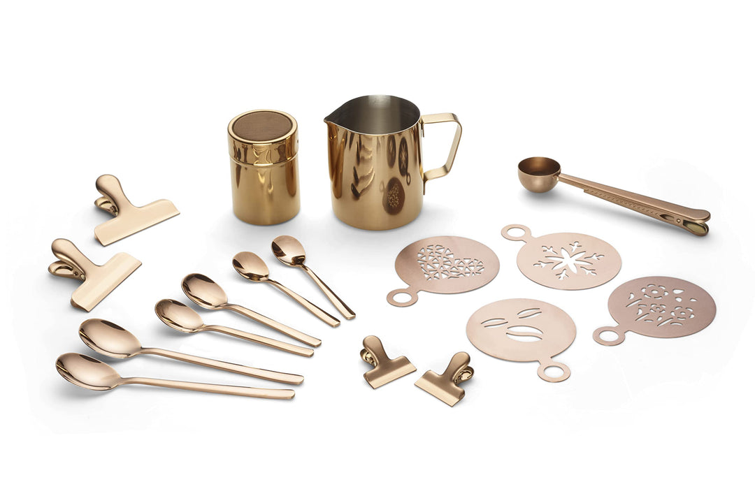 ECHTWERK Kaffeezubehör-Set, 23-tlg, Milchschaumkännchen 350 ml, Kakaostreuer, 4x Espresso-, 4x Cappu