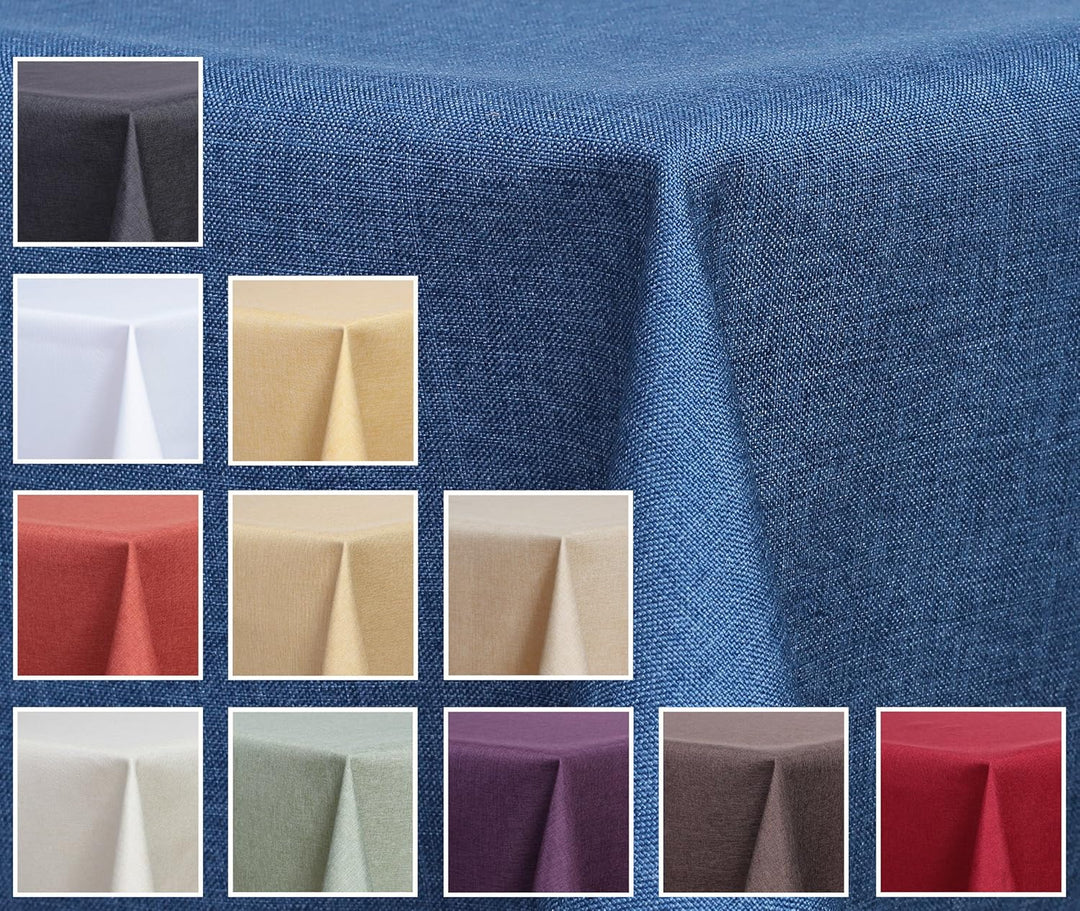 Textil Tischdecke - Leinen Optik - wasserabweisend Eckig 130x300 (Blau, ca. 130 x 300 cm) Blau ca. 1