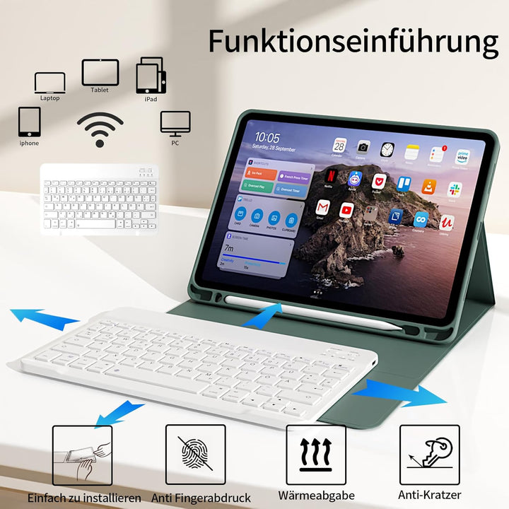 Hülle mit Tastatur für iPad Pro 11 4. / 3. / 2. Generation 2022/2021/2020 mit stifthalter, Magnetisc