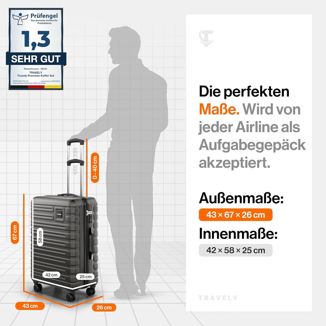 Travely Premium Koffer 24" Jede Menge Platz mit mehr als 75L Volumen, sehr robuster Hartschalen Koff