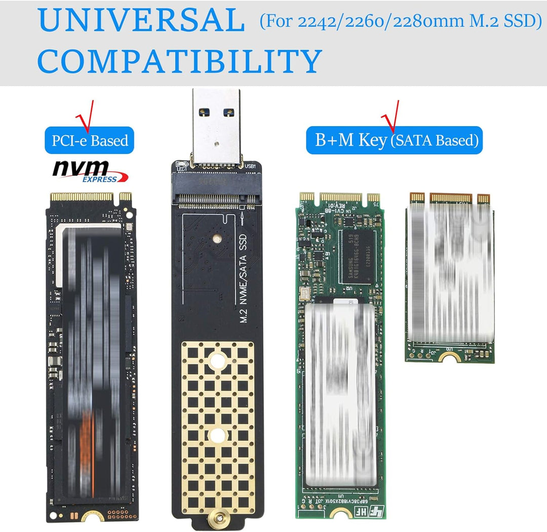 M.2 auf USB Adapter, RIITOP M2 NVMe SSD auf USB 3.1 Kartenleser Kompatibel mit NVMe (PCI-e) & B+M Ke
