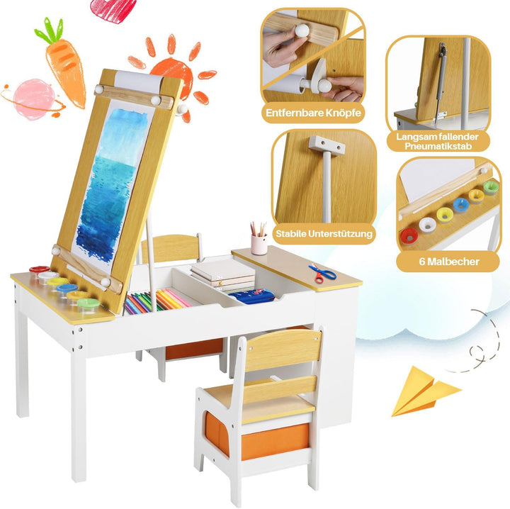 GRAVFORCE Kindertisch mit 2 Stühlen Maltisch & Basteltisch Kinder mit anhebbarer Tischplatte Spielti