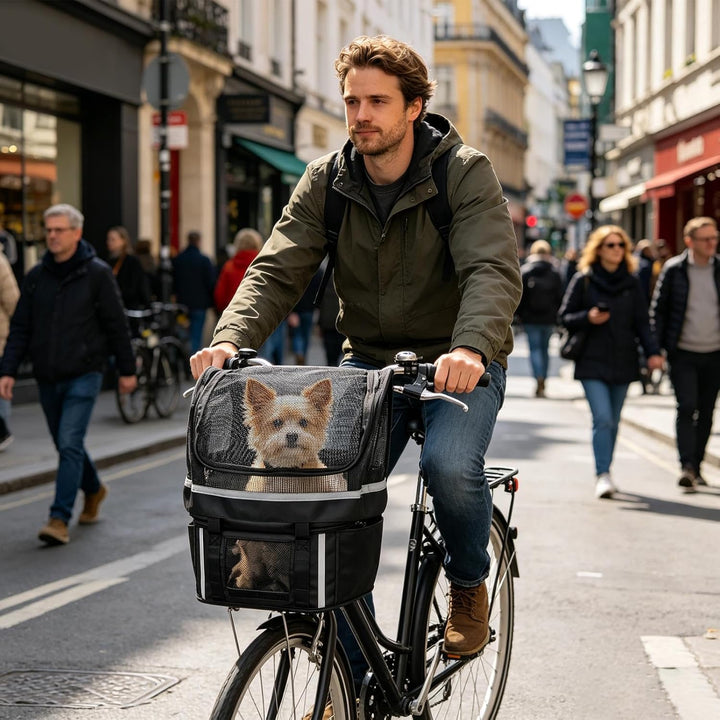 Hundekorb für Fahrrad | Haustier-Lenkerträger mit Fenster | belüfteter Haustier-Fahrradkorb | für di
