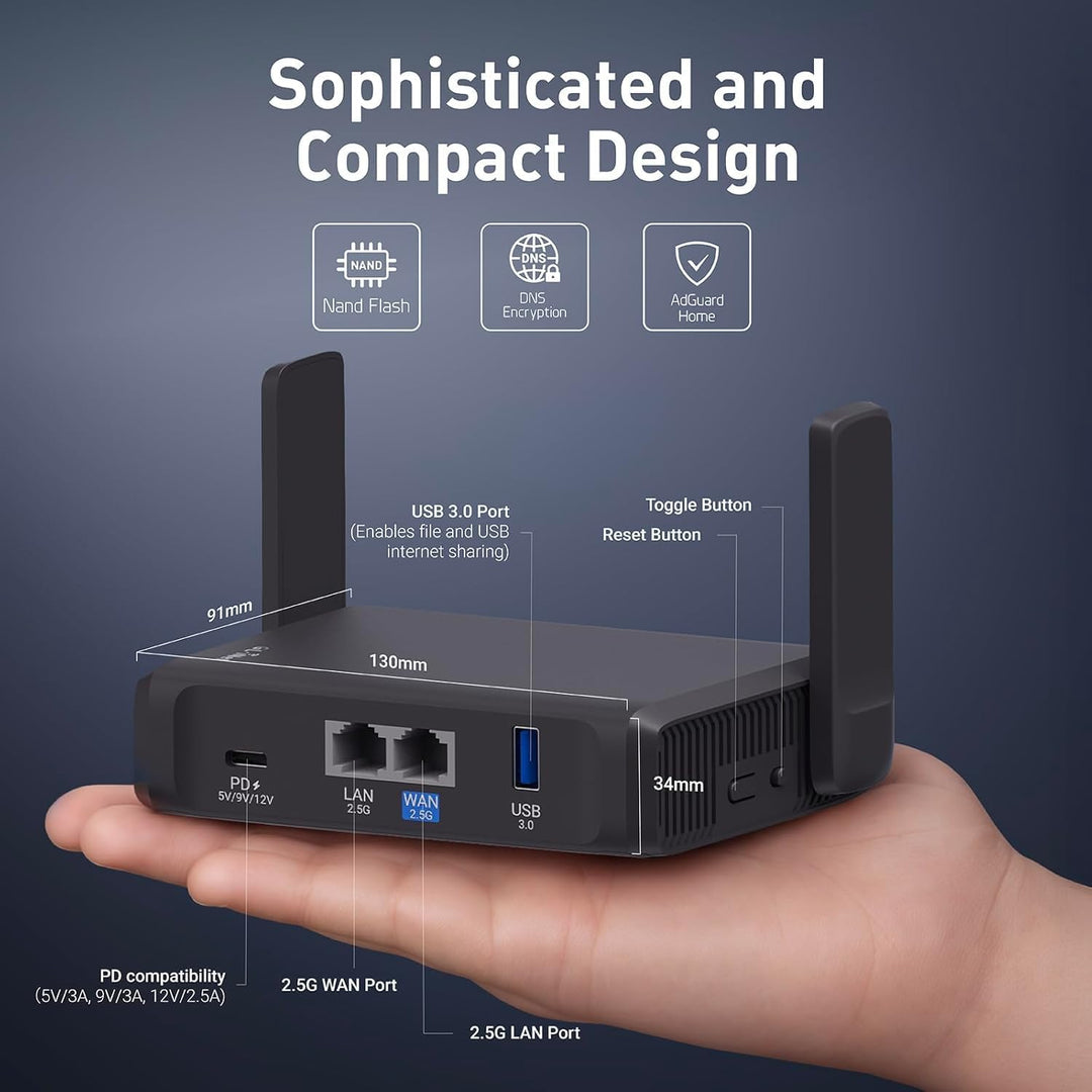 GL.iNet GL-BE3600 (Slate 7) Tragbarer Router, Dualband-WLAN-7-Gigabit-Router im Taschenformat, OpenV