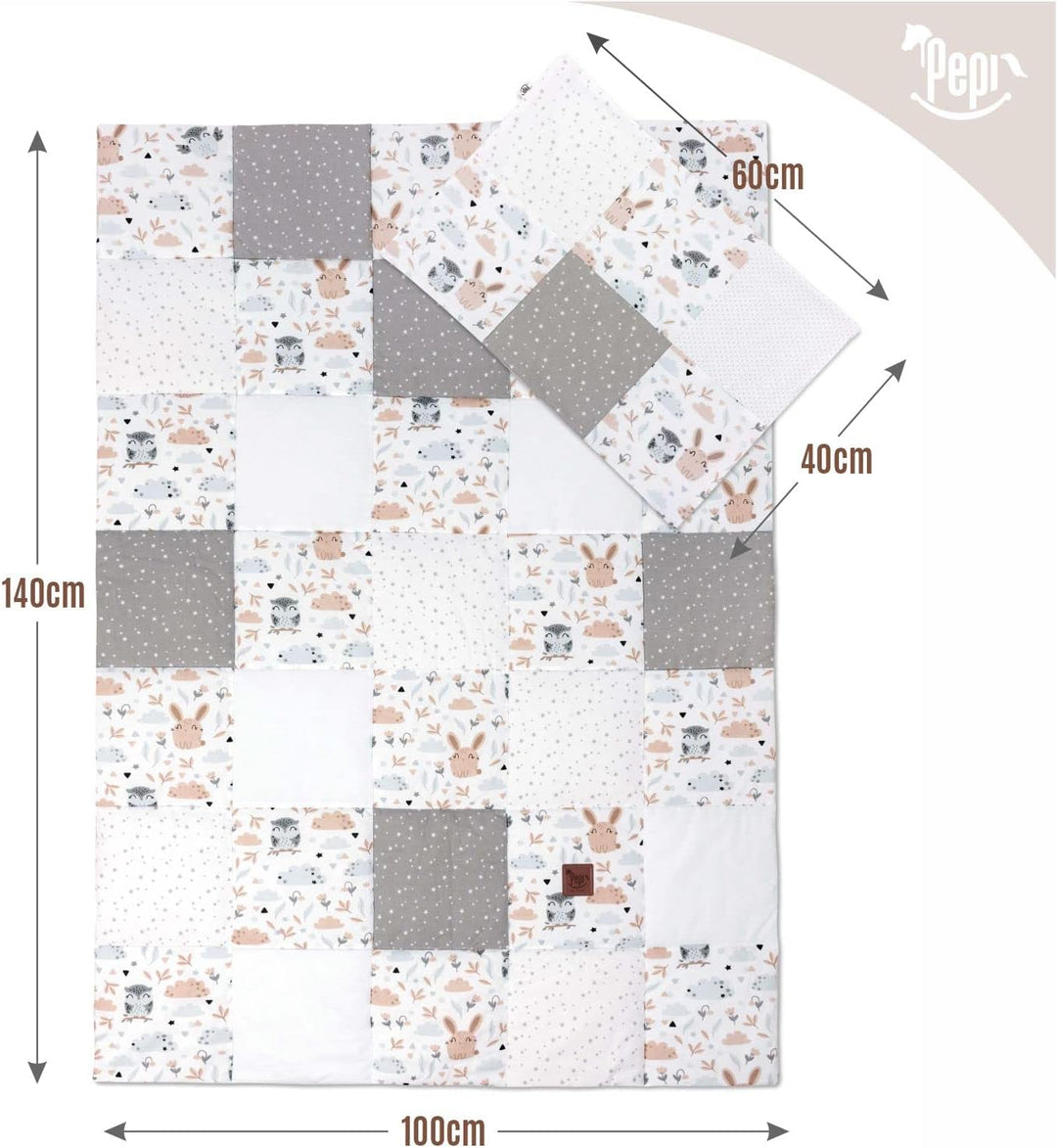 Pepi - Patchwork Baby Bettdecke und Kissen - Baby Decke und Kissen Set - Kinderbettdecke - Bettdecke