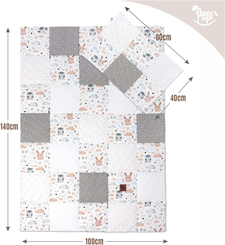 Pepi - Patchwork Baby Bettdecke und Kissen - Baby Decke und Kissen Set - Kinderbettdecke - Bettdecke
