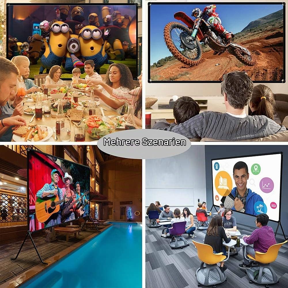 Beamer leinwand(150 "), Projektion Leinwand mit Ständer 16: 9 HD Faltbare Innen- / Aussenprojektion,