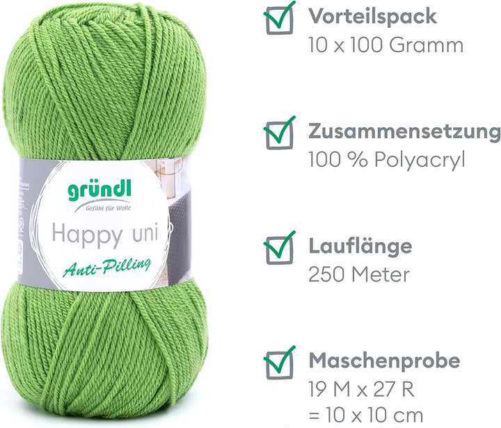 Gründl Happy uni (Strick- und Häkelgarn mit wollartigem Charakter aus 100 % Polyacryl, Anti-Pilling,