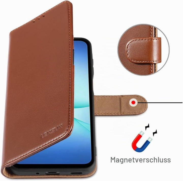 LENSUN Echtleder Hülle für Samsung Galaxy A17 5G, Handyhülle [Echtes Leder][RFID Schutz][Multi-Walle