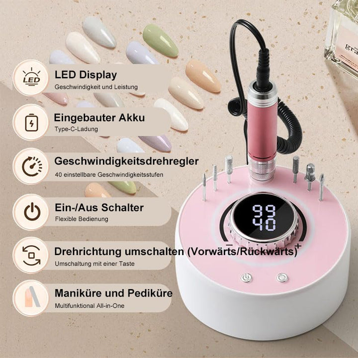 Professionelle Nagelfräser / Nagelfeile mit bürstenlosem Motor, 40000 U/min Akku Nagel-Schleifgerät