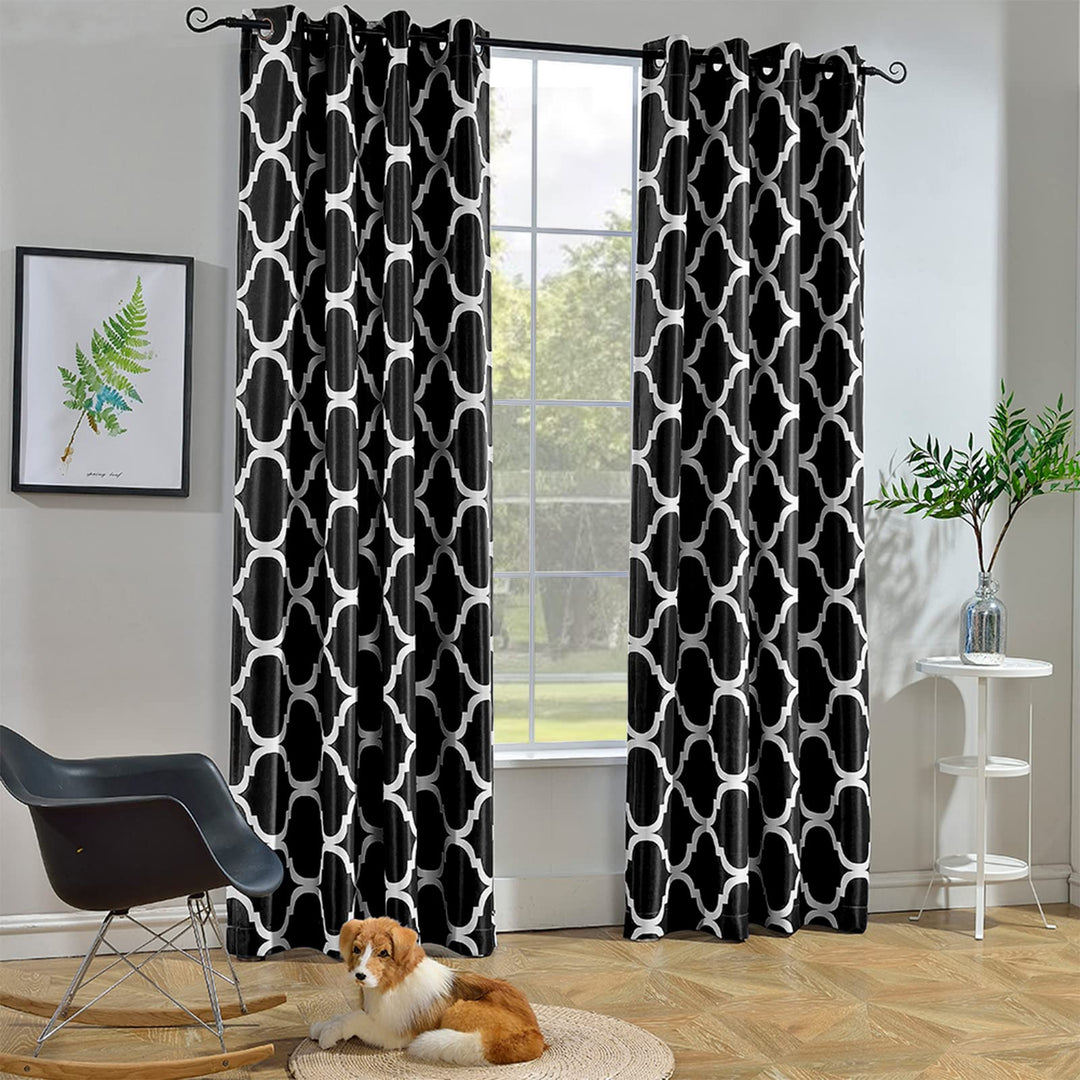 Melodieux Marokkanische Verdunkelungsvorhänge mit Ösen, für Wohnzimmer, 132 x 244 cm, Schwarz (1 Vor