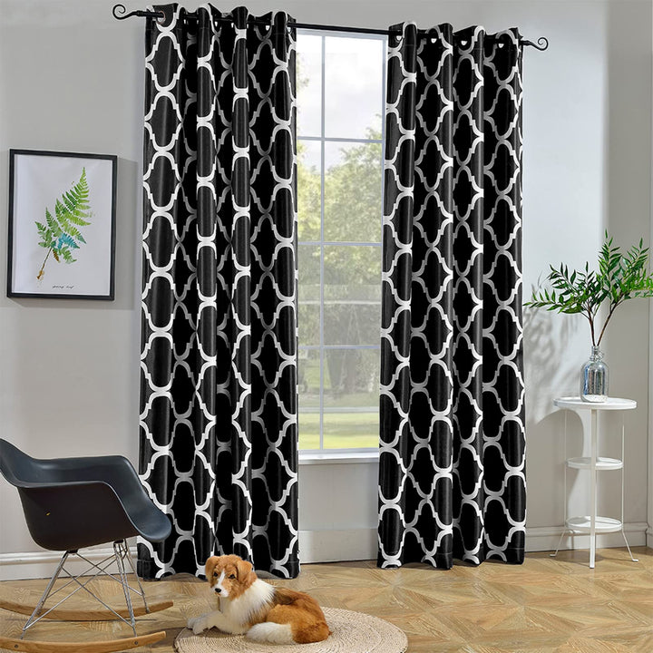 Melodieux Marokkanische Verdunkelungsvorhänge mit Ösen, für Wohnzimmer, 132 x 244 cm, Schwarz (1 Vor