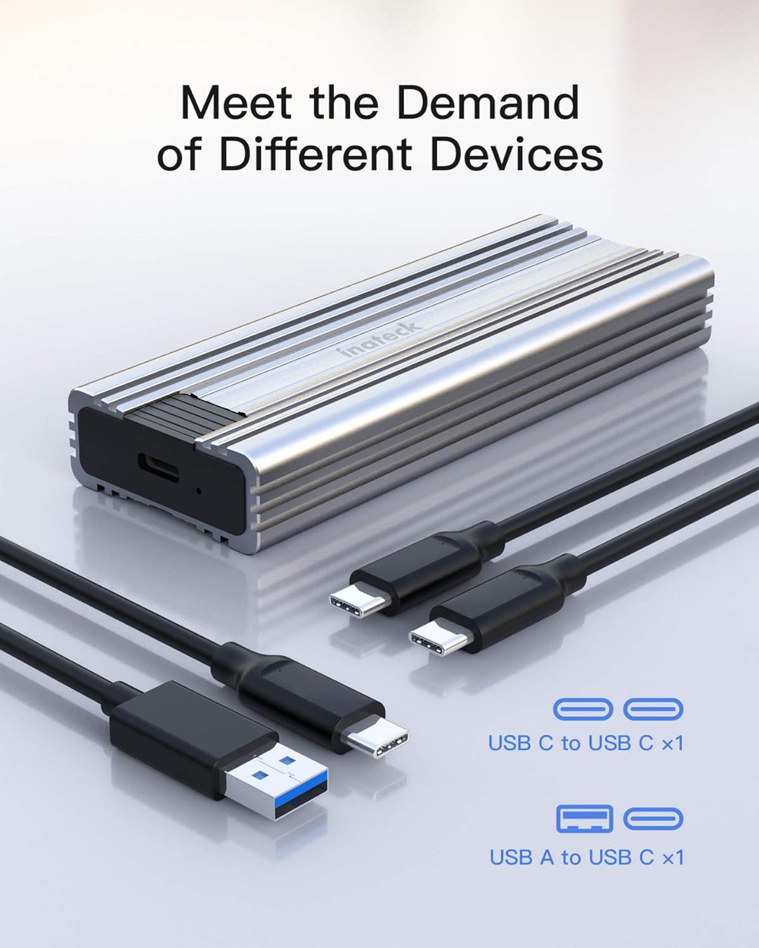 Inateck NVMe M.2 USB 3.2 Festplattengehäuse mit Kühlkissen 10 Gbps, unterstützt M.2 SATA B+M Key und