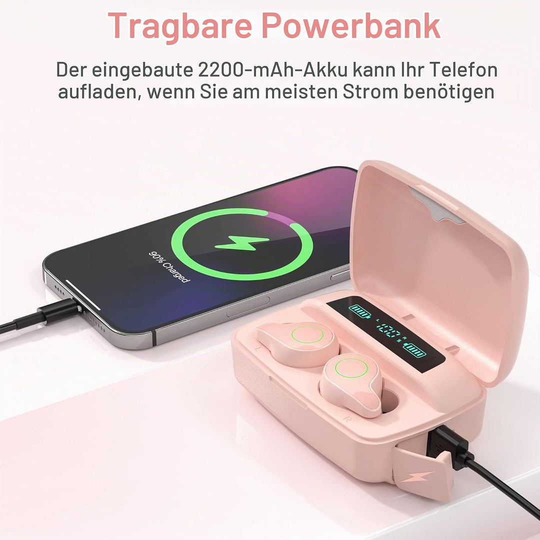 Kopfhörer Kabellos, Bluetooth 5.0 in-Ear Kopfhörer mit Mikrofon 156H Spielzeit mit USB-C LCD Ladekof