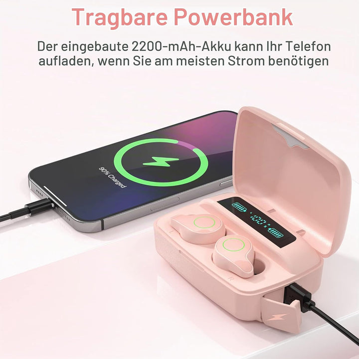 Kopfhörer Kabellos, Bluetooth 5.0 in-Ear Kopfhörer mit Mikrofon 156H Spielzeit mit USB-C LCD Ladekof