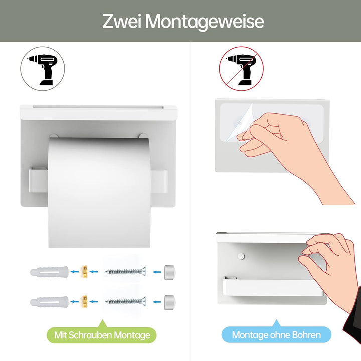 Acmetop Toilettenpapierhalter ohne Bohren Aluminium Klopapierhalter mit 17 cm Ablage, Selbstklebende