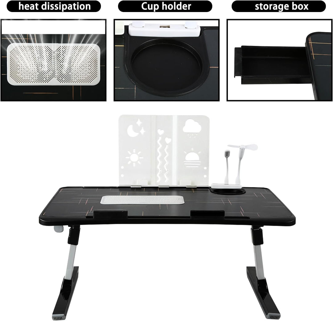OHMG Laptop-Bett, höhenverstellbar und Winkel, faltbar, neigbar, mit Kühler/USB-Ports/Schublade, für