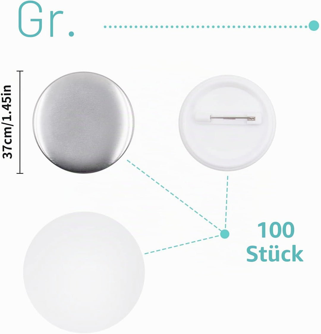100 Stück 37mm Leere Schaltfläche Abzeichen Button Pin Brosche Verschlüsse Runde Abzeichen Knopfteil