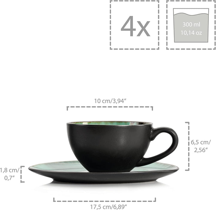 Sänger | Kaffeeservice Palm Beach aus Steingut 12-teilig, Kaffee Geschirrset für 4 Personen, Tassen,
