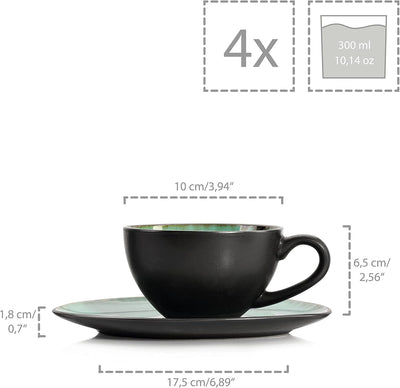 Sänger | Kaffeeservice Palm Beach aus Steingut 12-teilig, Kaffee Geschirrset für 4 Personen, Tassen,