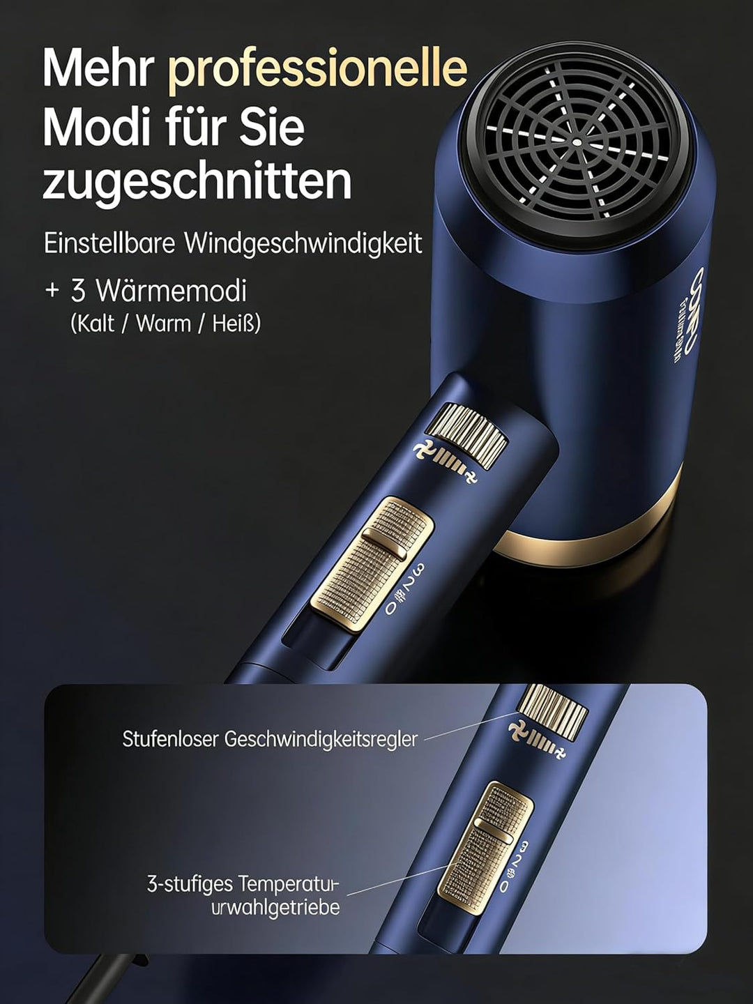 Föhn Ionen Haartrockner, Schnell trocknender Haartrockner 1800W Föhn mit Diffusor 3 Temperaturen & U