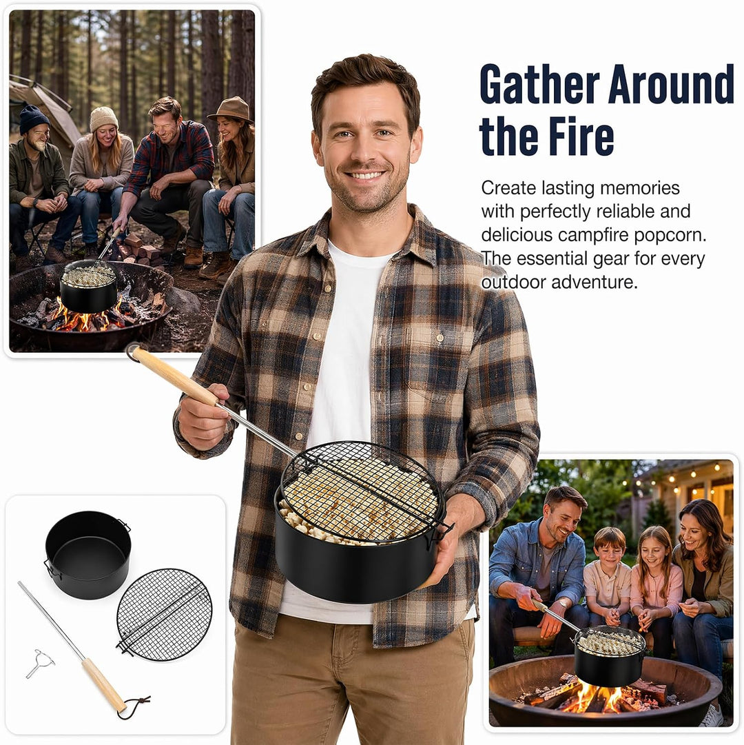 Popcornpfanne Popcorn Maker Lagerfeuer aus Karbonstahl Antihaft Outdoor Popcorn-Pfanne mit Langem Gr