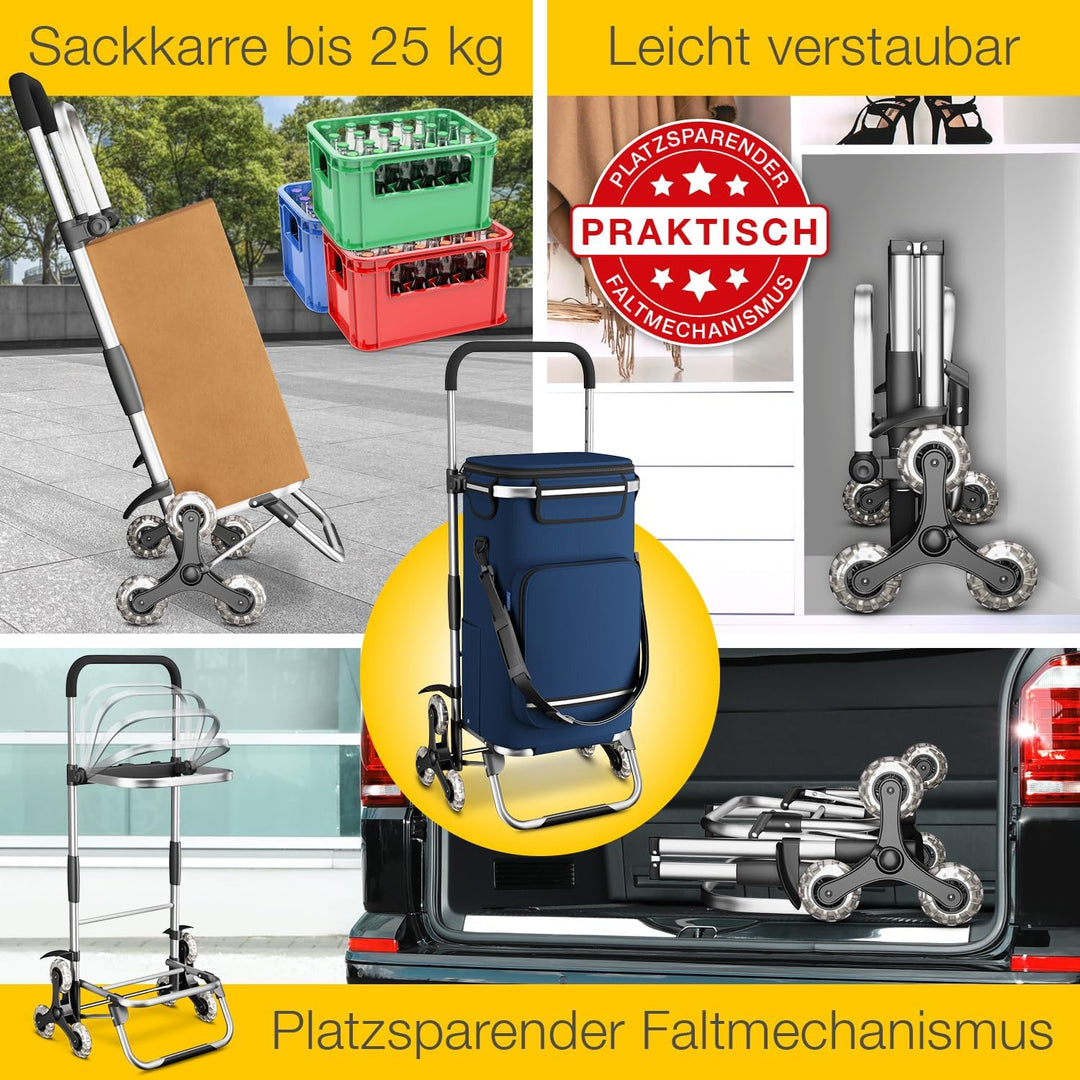 maxVitalis Einkaufstrolley Treppensteiger mit Kühlfach, Einkaufsroller klappbar, Shopping Trolley hö