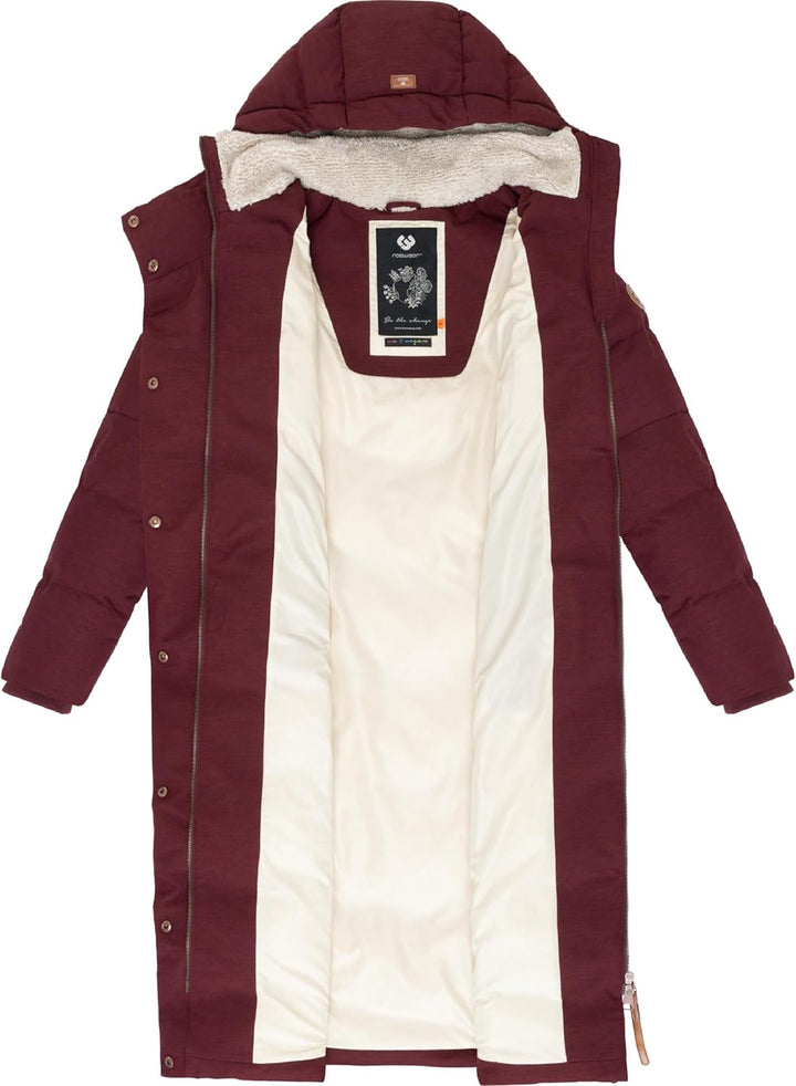 Ragwear Damen atmungsaktiver Wintermantel warmer wasserdichter Steppmantel lang mit Kapuze Pavla Lon
