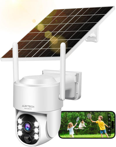 AUKTECH 4MP Überwachungskamera Aussen Solar, 360 Grad Outdoor Kamera Überwachung Akku, 2.5K FHD Nach