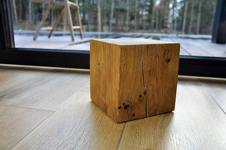 ms factory Holzblock Eiche Massiv - Handgefertigter Holzklotz - Rustikale Holzsäule - Beistelltisch
