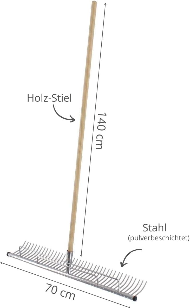 Rekord - Rasenrechen 70 cm mit 140 cm Holzstiel Gartenrechen Stahl Bügelrechen & Laubrechen – Enge Z