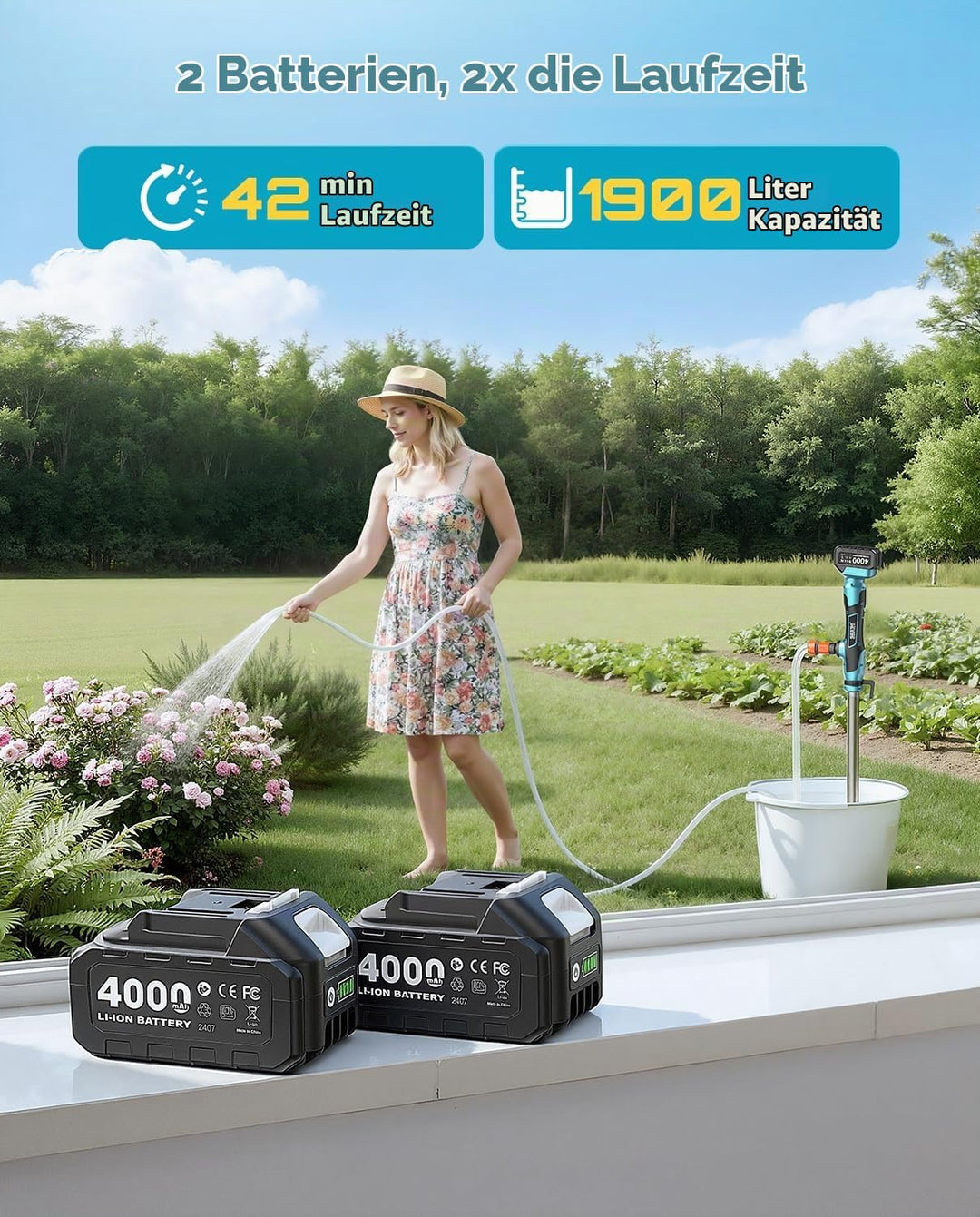 SEESII Kabellose Stab-Wassertransferpumpe mit Stativ, Hands-free, Tragbare Elektrische Wasserpumpe 2