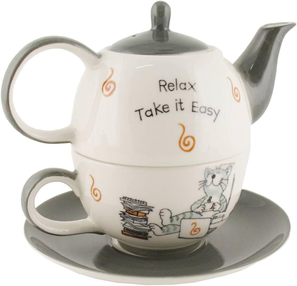 Mila Keramik Tee-Set-Tea for One Oommh Katze Relax - take it Easy Home-Office | MI-992271| 404530300