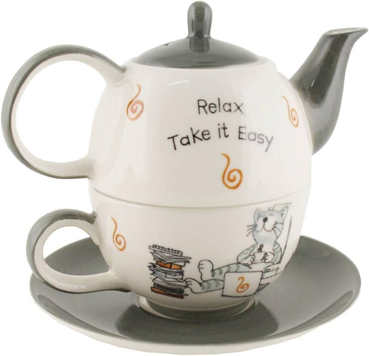 Mila Keramik Tee-Set-Tea for One Oommh Katze Relax - take it Easy Home-Office | MI-992271| 404530300